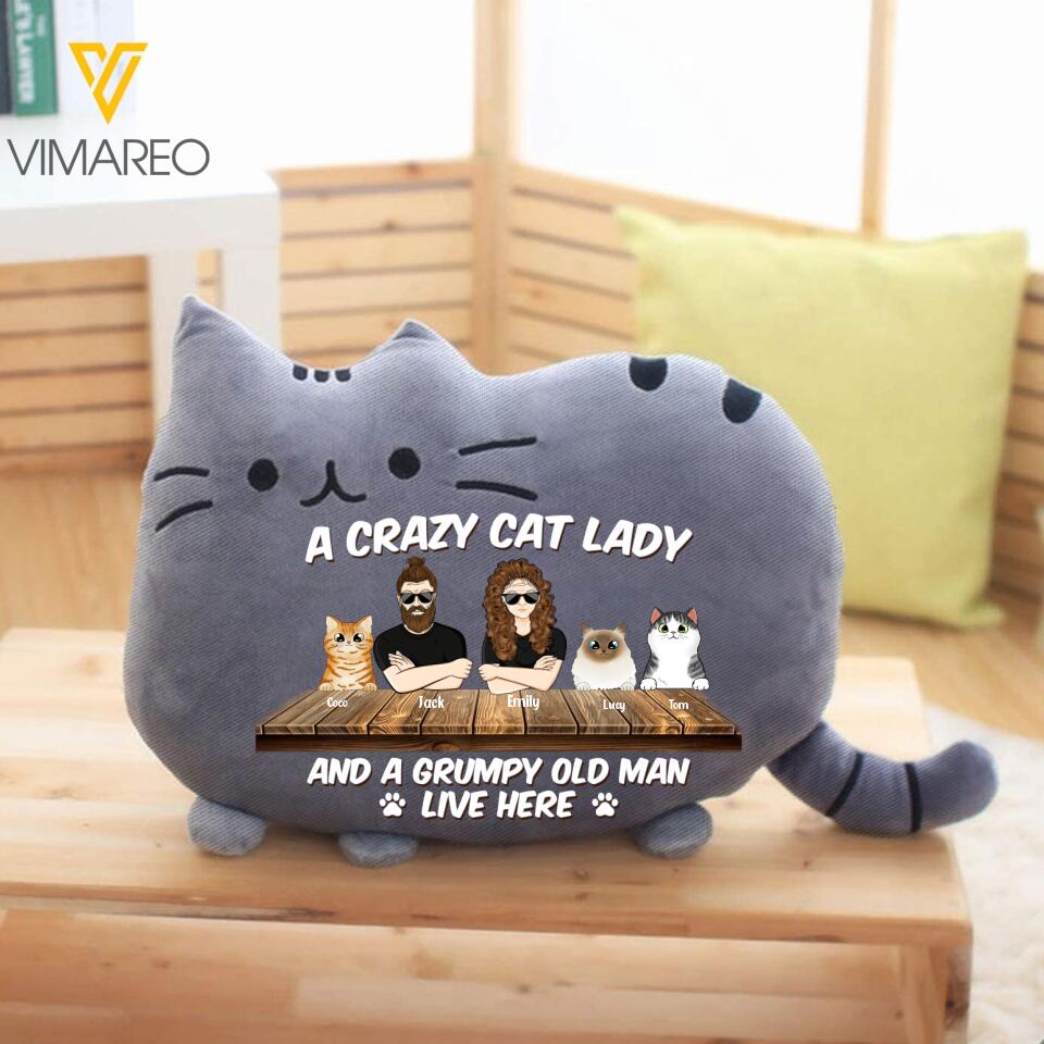 PERSONALIZED A CRAZY CAT LADY AND A GRUMPY OLD MAN LIVE HERE PILLOW 22FEB-DT15