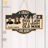 PERSONALIZED A CRAZY DOG LADY AND A GRUMPY OLD MAN WOOD SIGN 22-FEB HQ18