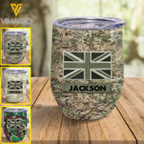 Personalized British Soldier/Veterans Wine Tumbler Printed 22FEB-LN28