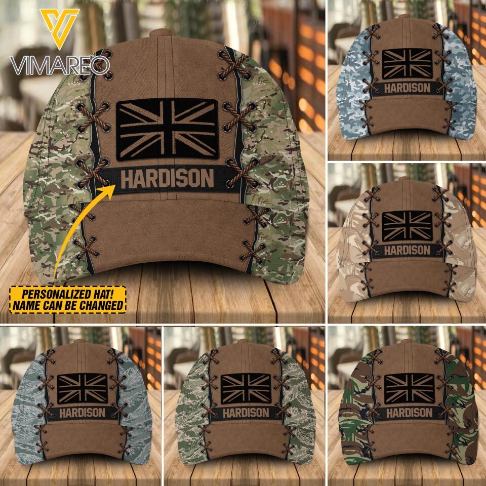 Personalized British Veteran/ Soldier Multi-camo Peaked Cap 22FEB-DT24