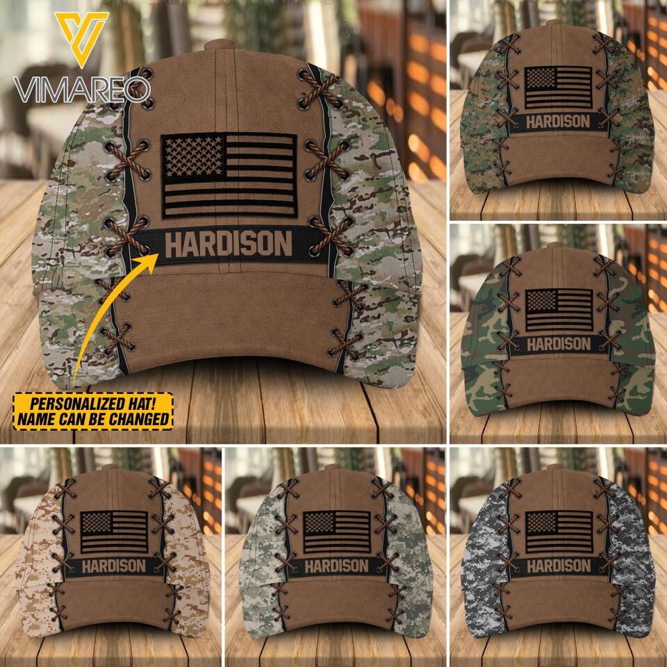Personalized US Veteran/ Soldier Multi-camo Peaked Cap 22FEB-DT24