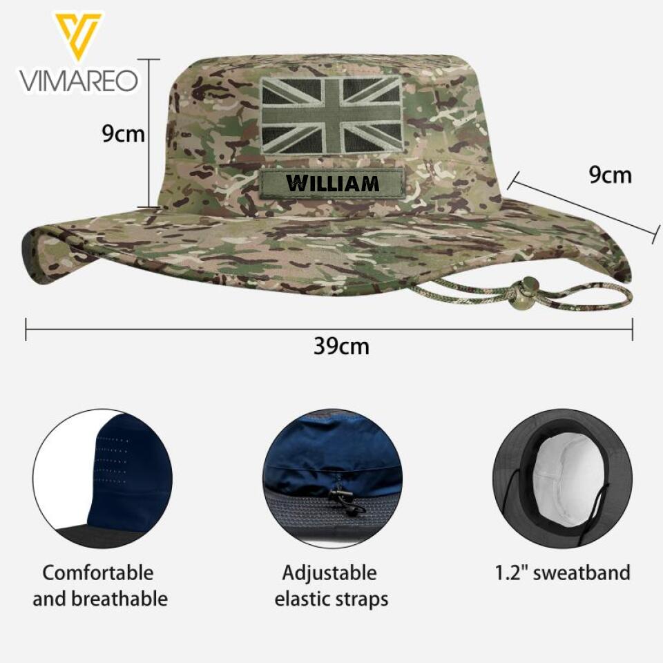 Personalized British Soldier/Veterans Boonie Hat Printed 22MAR-LN02