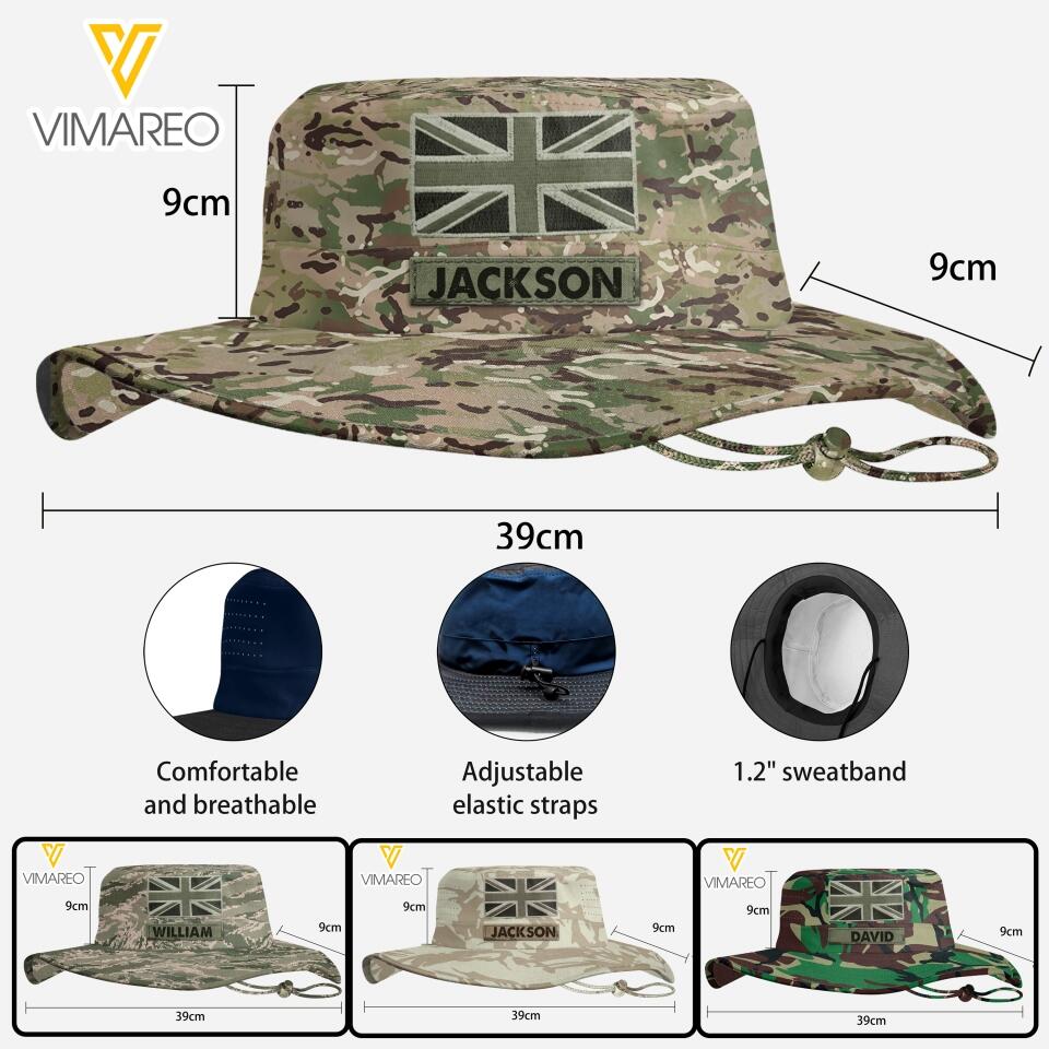 Personalized British Soldier/Veterans Boonie Hat Printed 22MAR-LN02