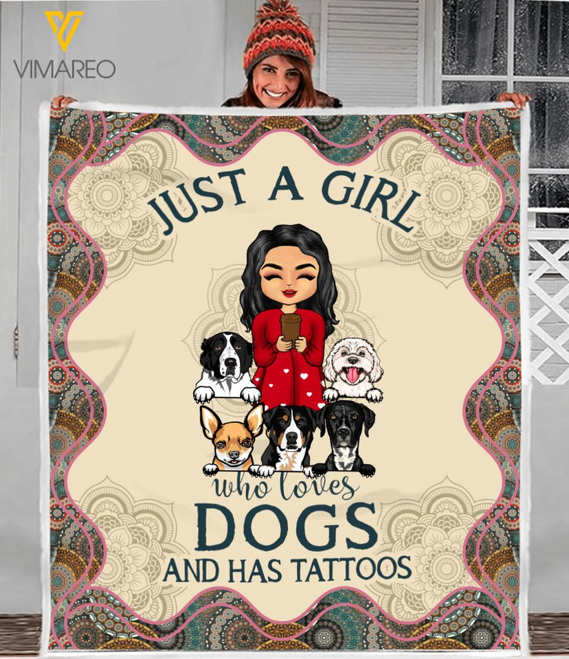 PERSONALIZED JUST A GIRL WHO LOVES DOG AND HAS TATOOS QUILT BLANKET PRINTED MTVQ0403