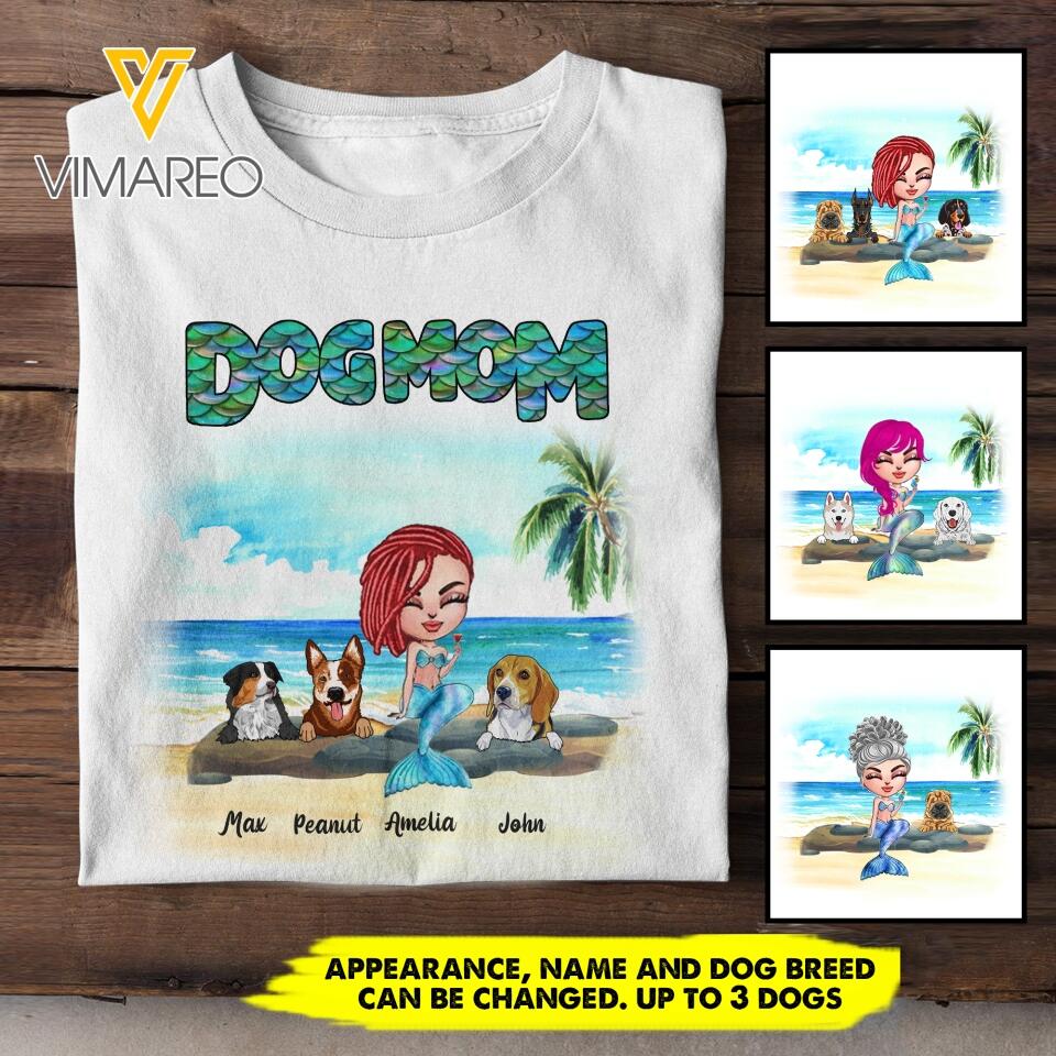 Personalized Dog Mom Mermaid Tshirt Printed 22MAR-HC04