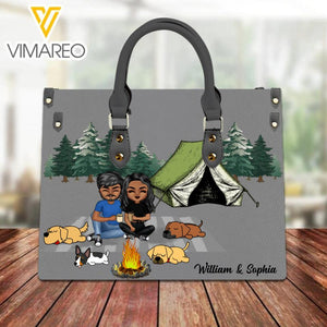 Personalized Camping With Dog Leather Bag Printed 22JAN-LN12