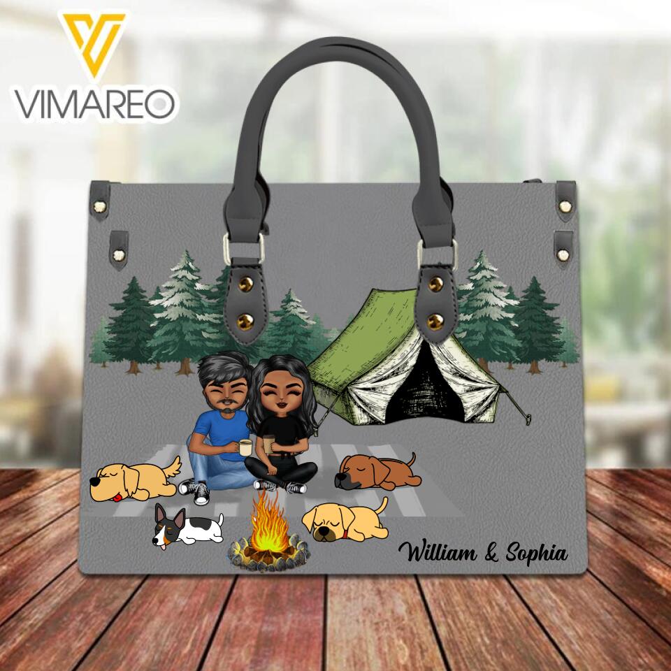 Personalized Camping With Dog Leather Bag Printed 22JAN-LN12