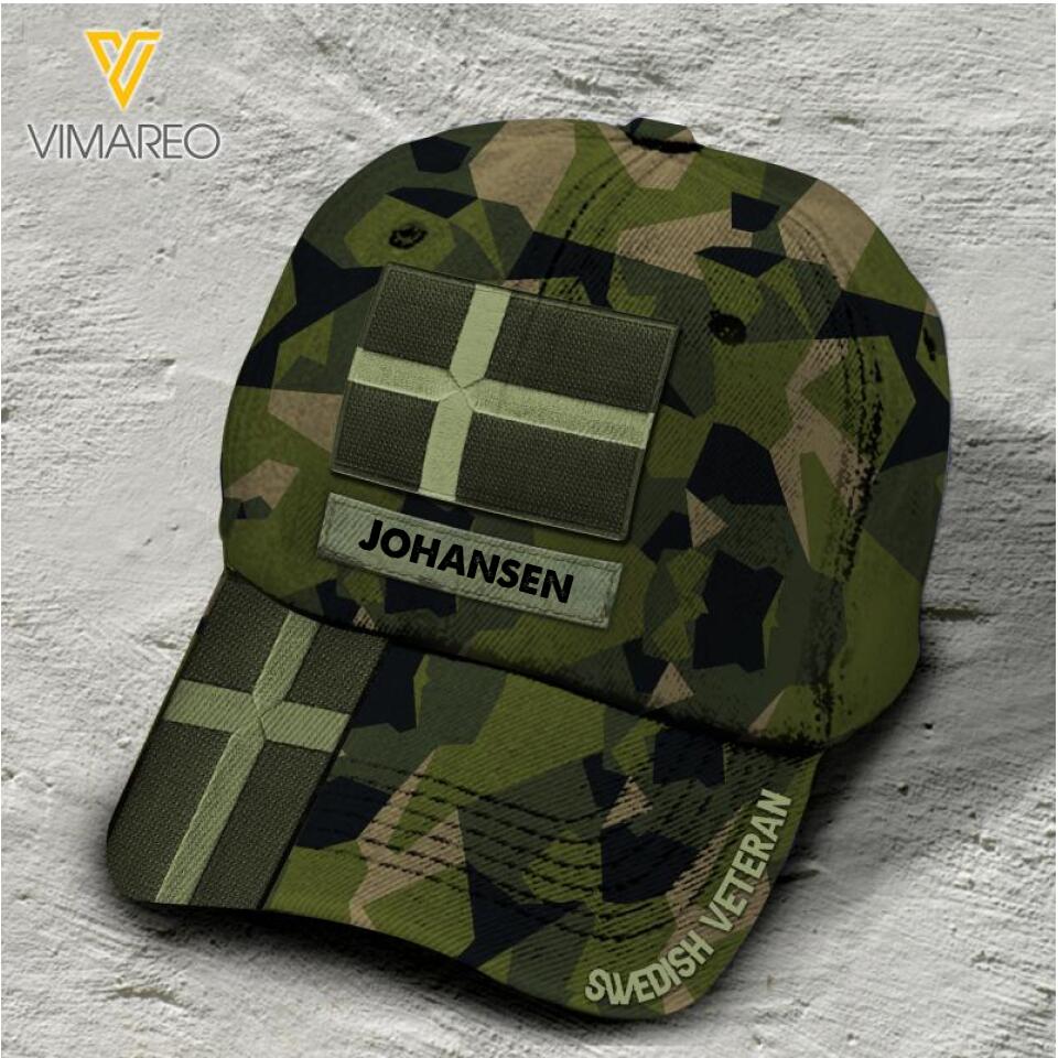 Personalized Swedish Soldier/Veterans Camo Peaked Cap 22MAR-LN07