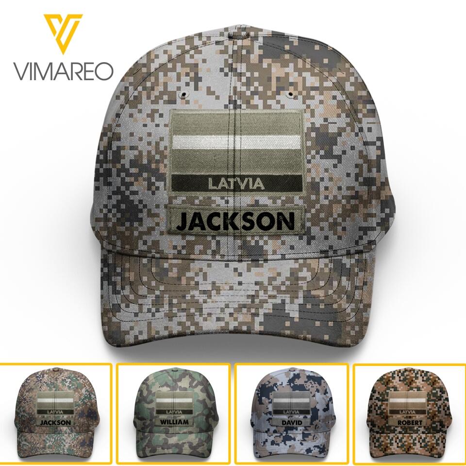 Personalized Latvian Soldier Camo Peaked Cap Printed 22MAR-LN09