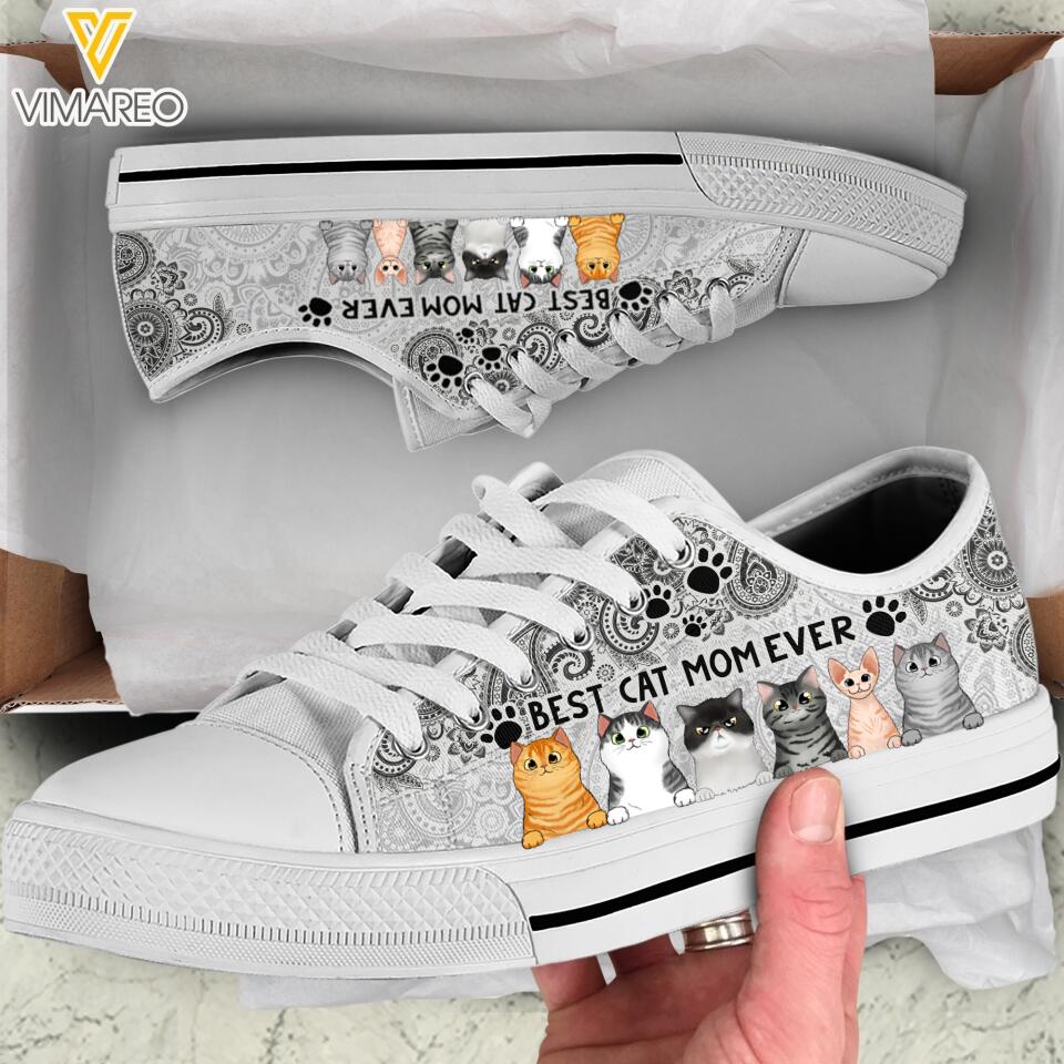 Personalized Best Cat Mom Ever Low Top Shoe Printed 22MAR-HQ09
