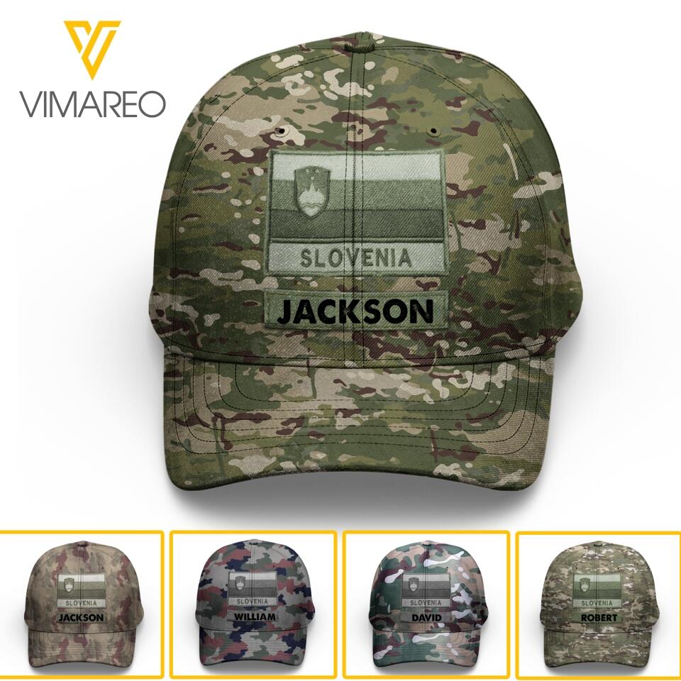Personalized Slovenian Soldier Camo Peaked Cap Printed 22MAR-LN09