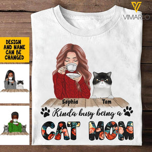 PERSONALIZED KINDA BUSY BEING A CAT MOM TSHIRT QTTQ1003