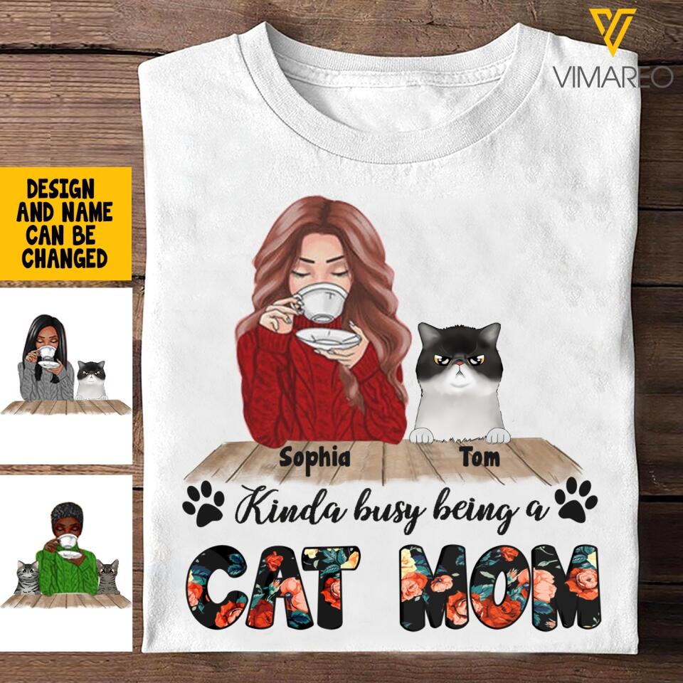 PERSONALIZED KINDA BUSY BEING A CAT MOM TSHIRT QTTQ1003