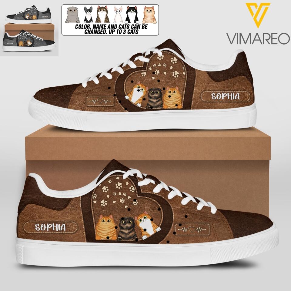 Personalized Cat Lovers Leather Shoes DMDT1603