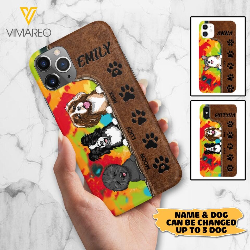 Personalized Dog Lovers Leather Tie Dye Phonecase DMTN1603