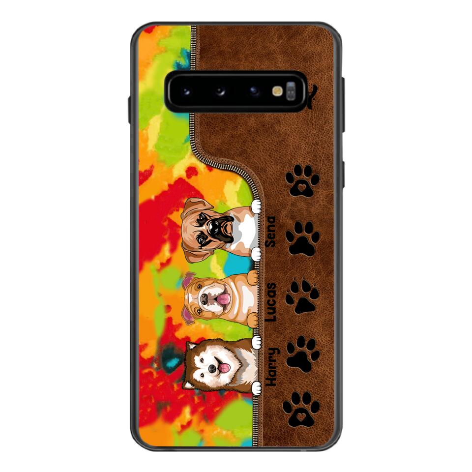 Personalized Dog Lovers Leather Tie Dye Phonecase DMTN1603