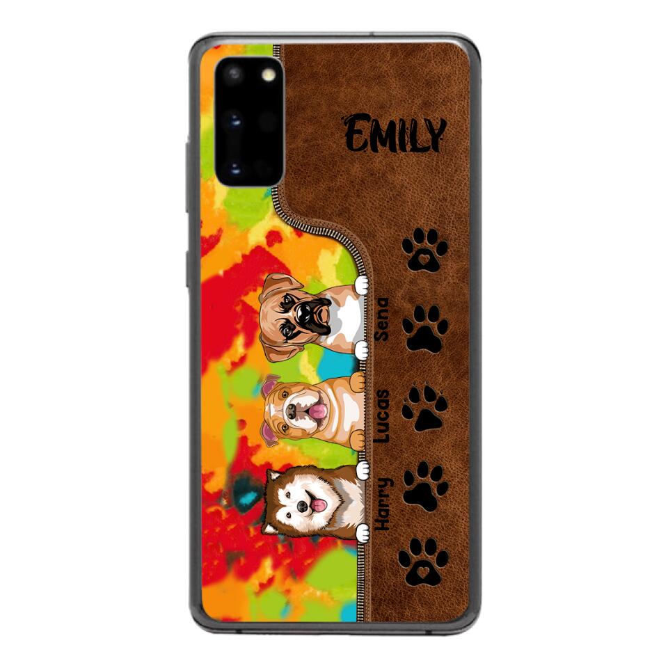 Personalized Dog Lovers Leather Tie Dye Phonecase DMTN1603