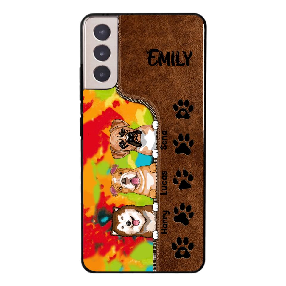 Personalized Dog Lovers Leather Tie Dye Phonecase DMTN1603