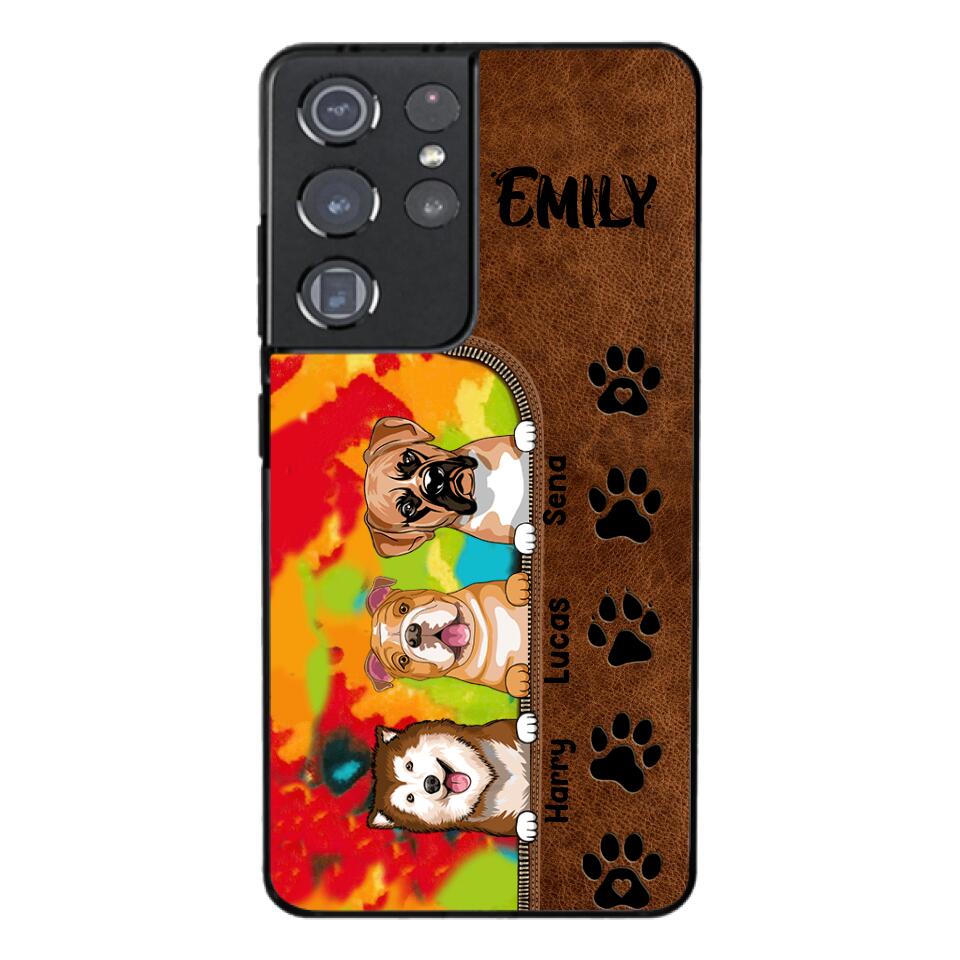 Personalized Dog Lovers Leather Tie Dye Phonecase DMTN1603