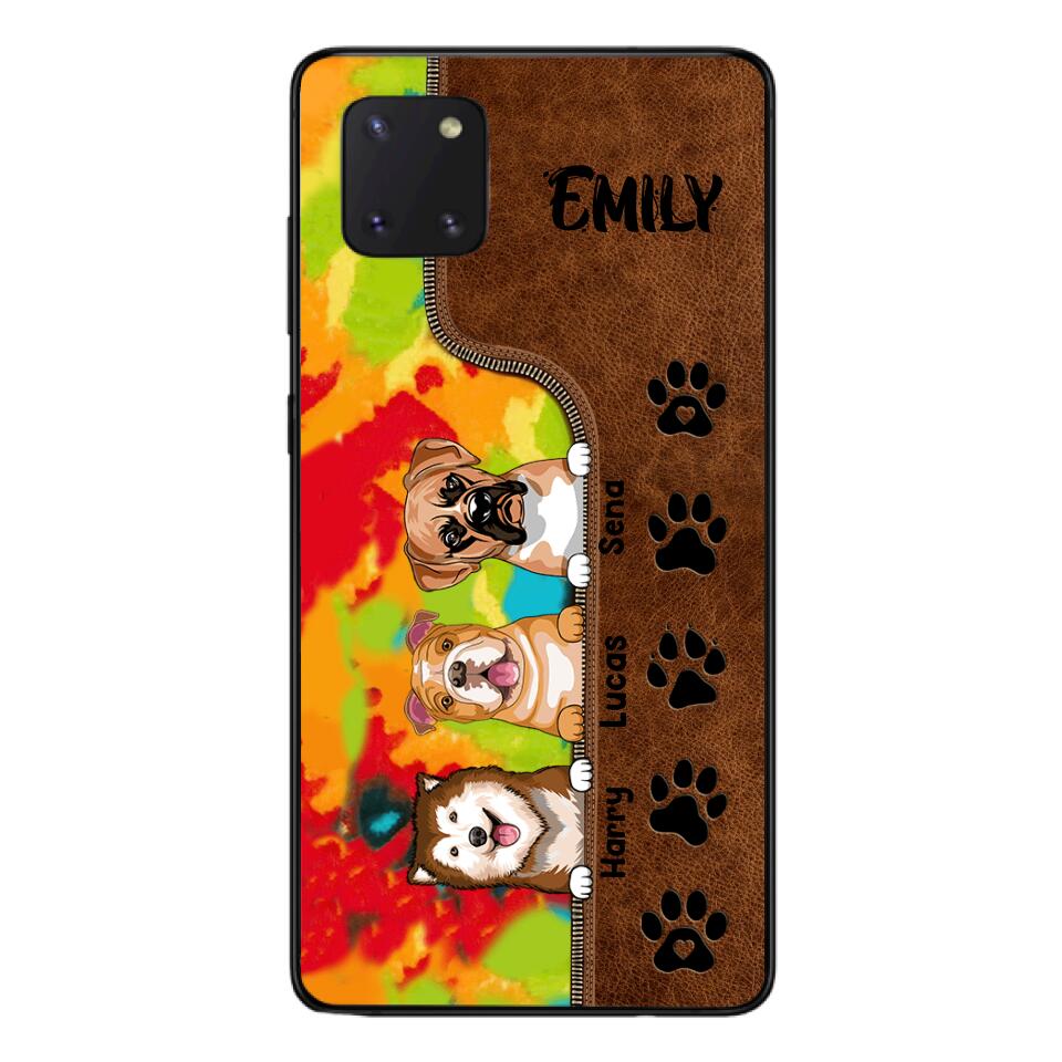 Personalized Dog Lovers Leather Tie Dye Phonecase DMTN1603
