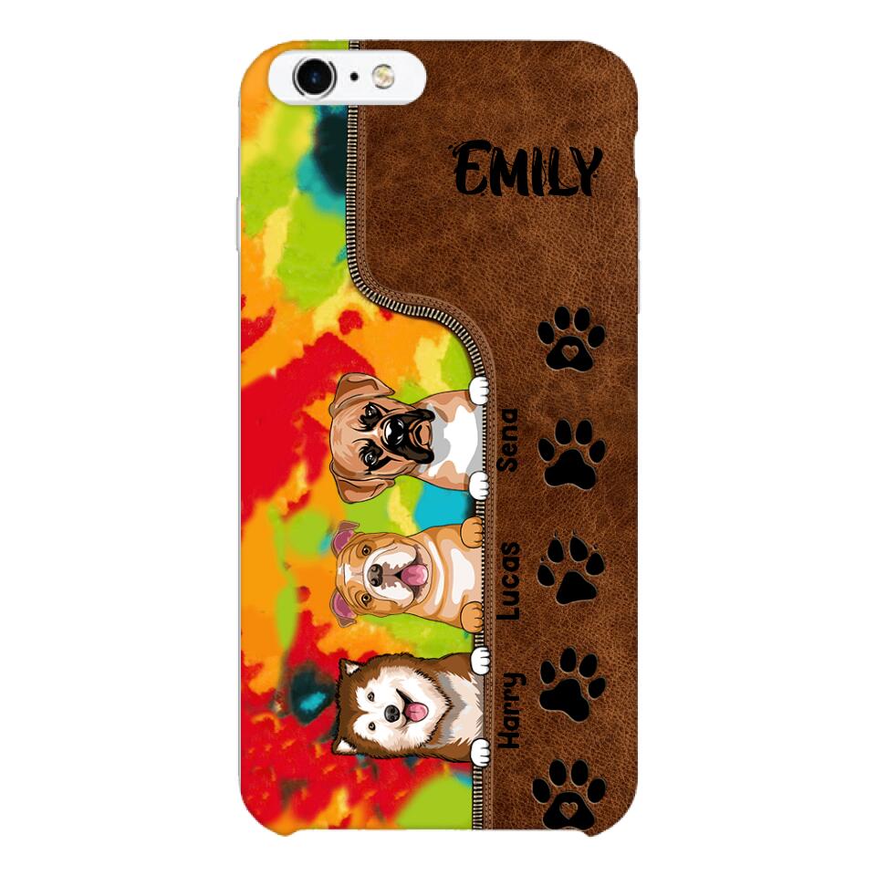 Personalized Dog Lovers Leather Tie Dye Phonecase DMTN1603