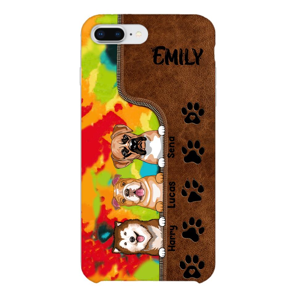 Personalized Dog Lovers Leather Tie Dye Phonecase DMTN1603