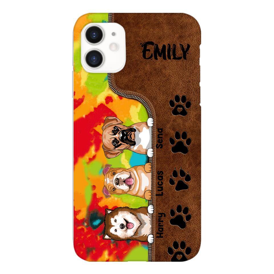 Personalized Dog Lovers Leather Tie Dye Phonecase DMTN1603