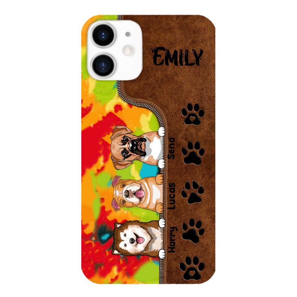 Personalized Dog Lovers Leather Tie Dye Phonecase DMTN1603