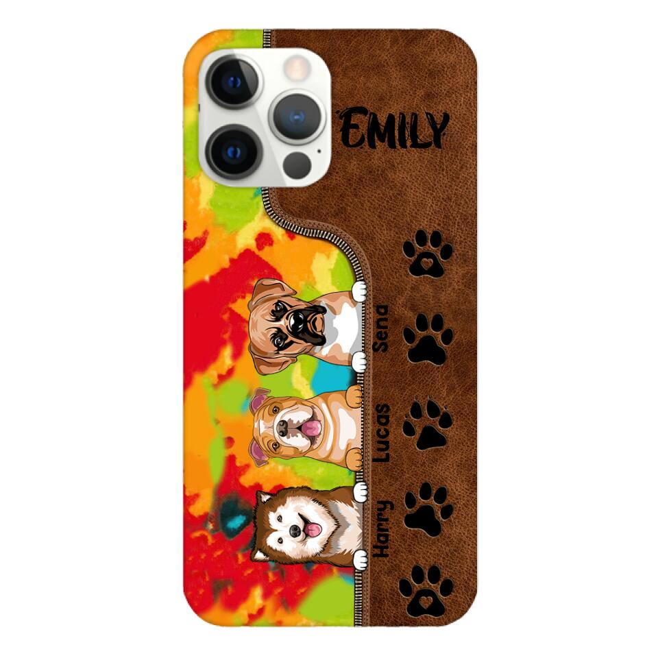Personalized Dog Lovers Leather Tie Dye Phonecase DMTN1603