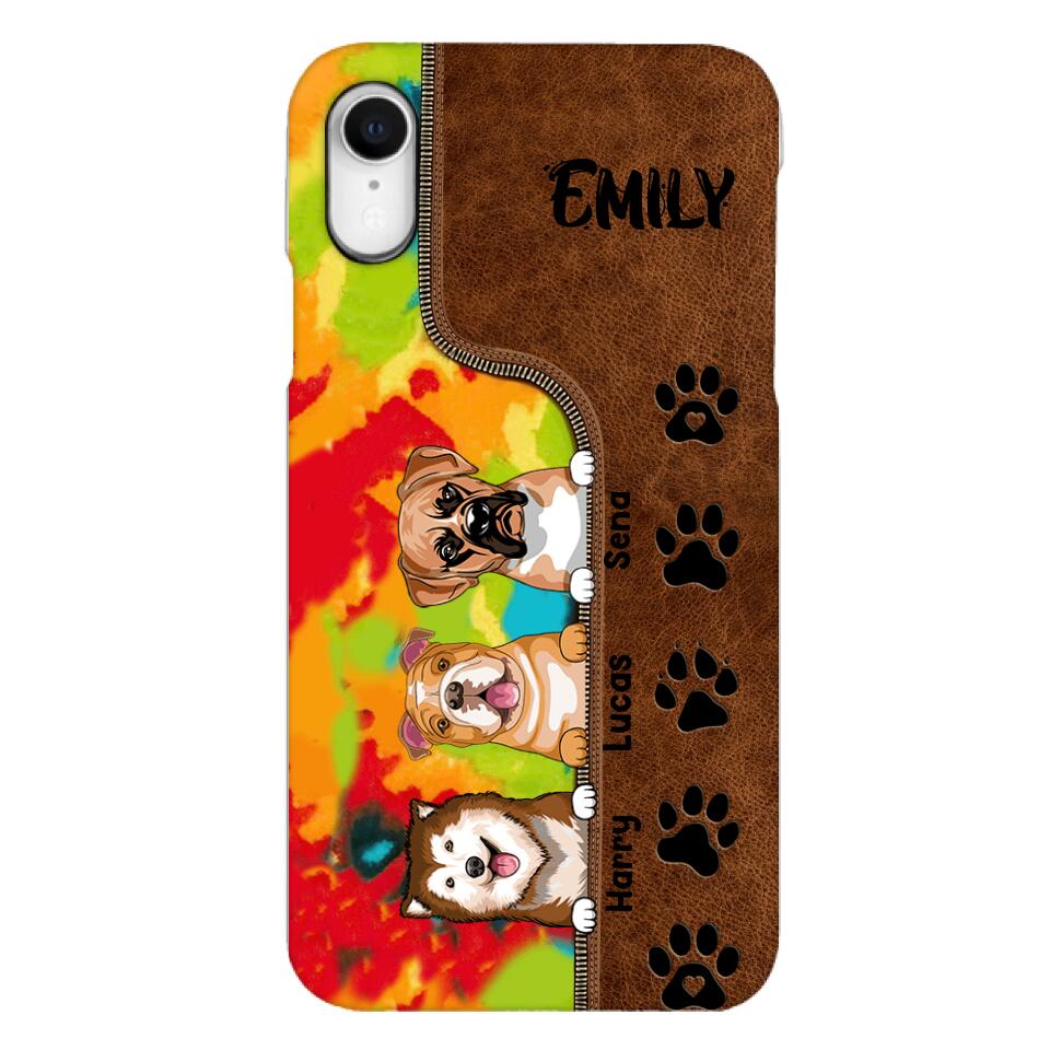 Personalized Dog Lovers Leather Tie Dye Phonecase DMTN1603