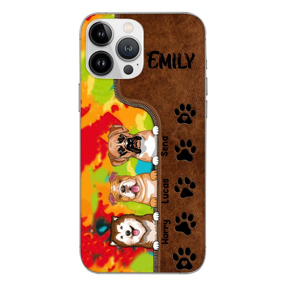 Personalized Dog Lovers Leather Tie Dye Phonecase DMTN1603