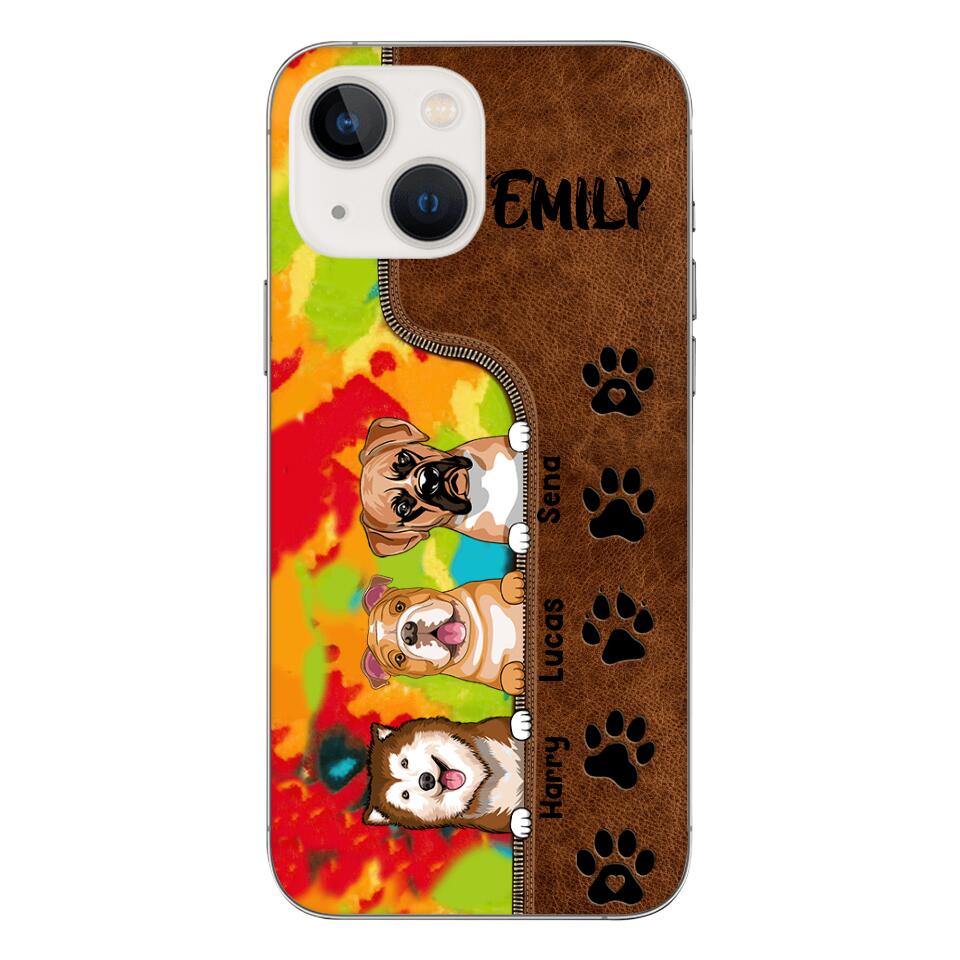 Personalized Dog Lovers Leather Tie Dye Phonecase DMTN1603