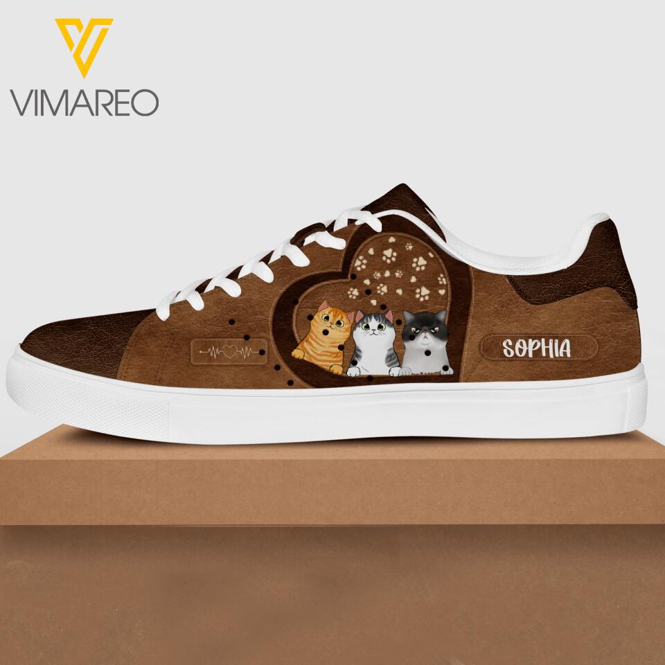 Personalized Cat Lovers Leather Shoes DMDT1603