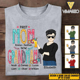 PERSONALIZED FIRST MOM NOW GRANDMA KID NAME TSHIRT QTMQ3103