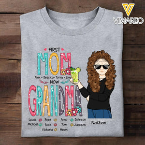 PERSONALIZED FIRST MOM NOW GRANDMA KID NAME TSHIRT QTMQ3103