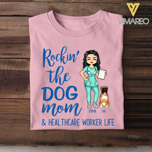 PERSONALIZED ROCKING THE DOG MOM AND NURSE LIFE TSHIRT QTTQ0104
