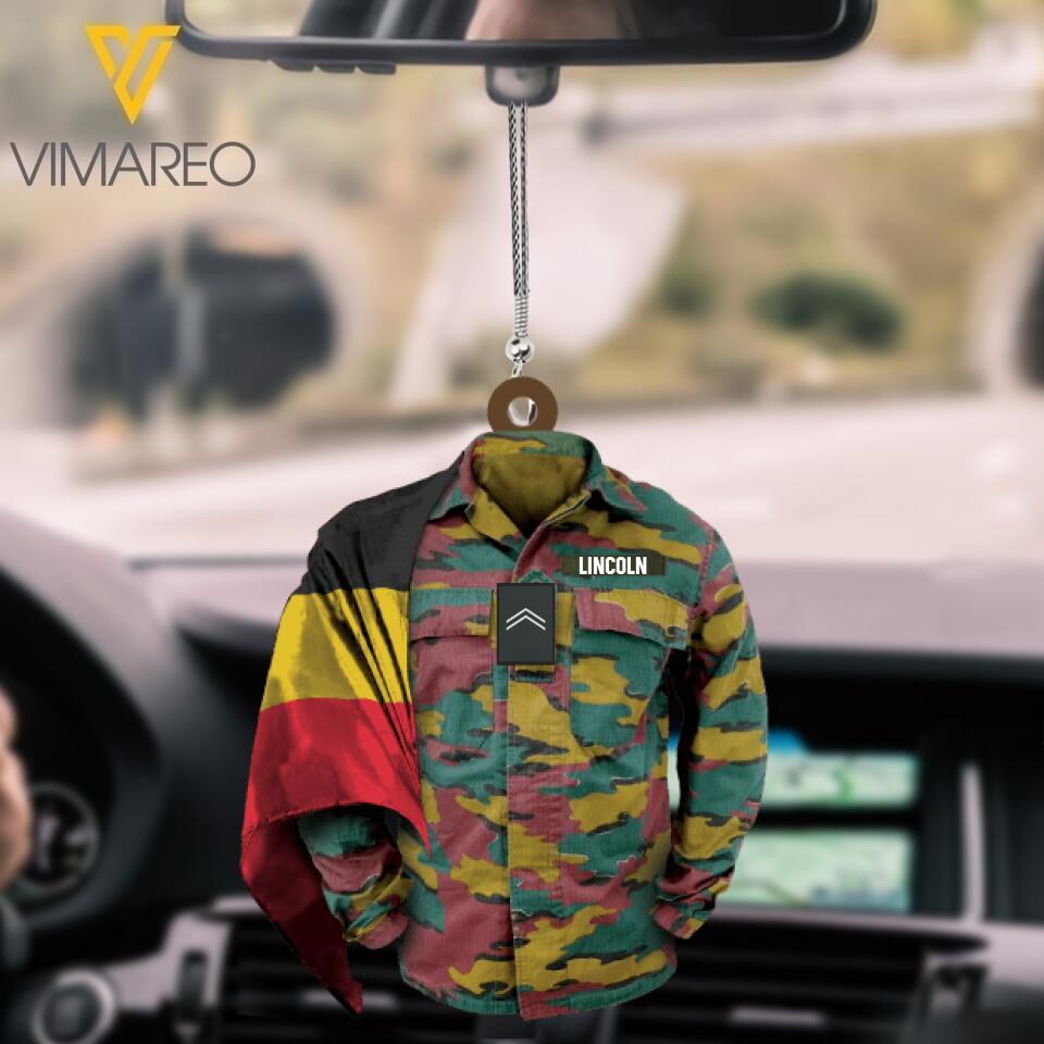PERSONALIZED BELGIUM VETERAN CAMO CAR HANGING ORNAMENT 3T 0104