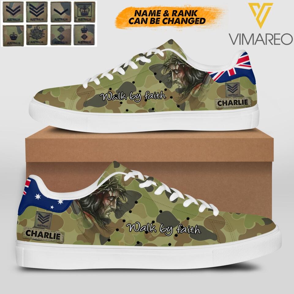 Personalized Australian Solider Walk By Faith God Leather Shoes QTHC0404