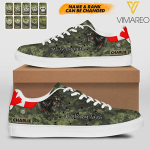 Personalized Canadian Solider Walk By Faith God Leather Shoes QTHC0404