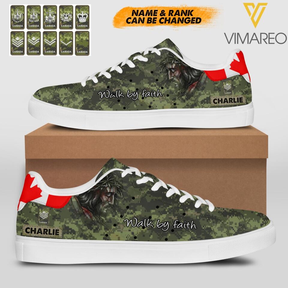 Personalized Canadian Solider Walk By Faith God Leather Shoes QTHC0404