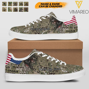 Personalized U.S Solider Walk By Faith God Leather Shoes QTHC0404