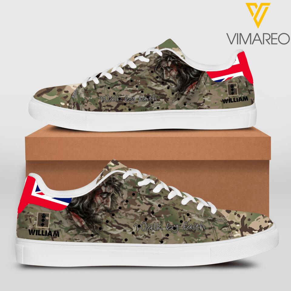 Personalized U.K Solider Walk By Faith God Leather Shoes QTHC0404