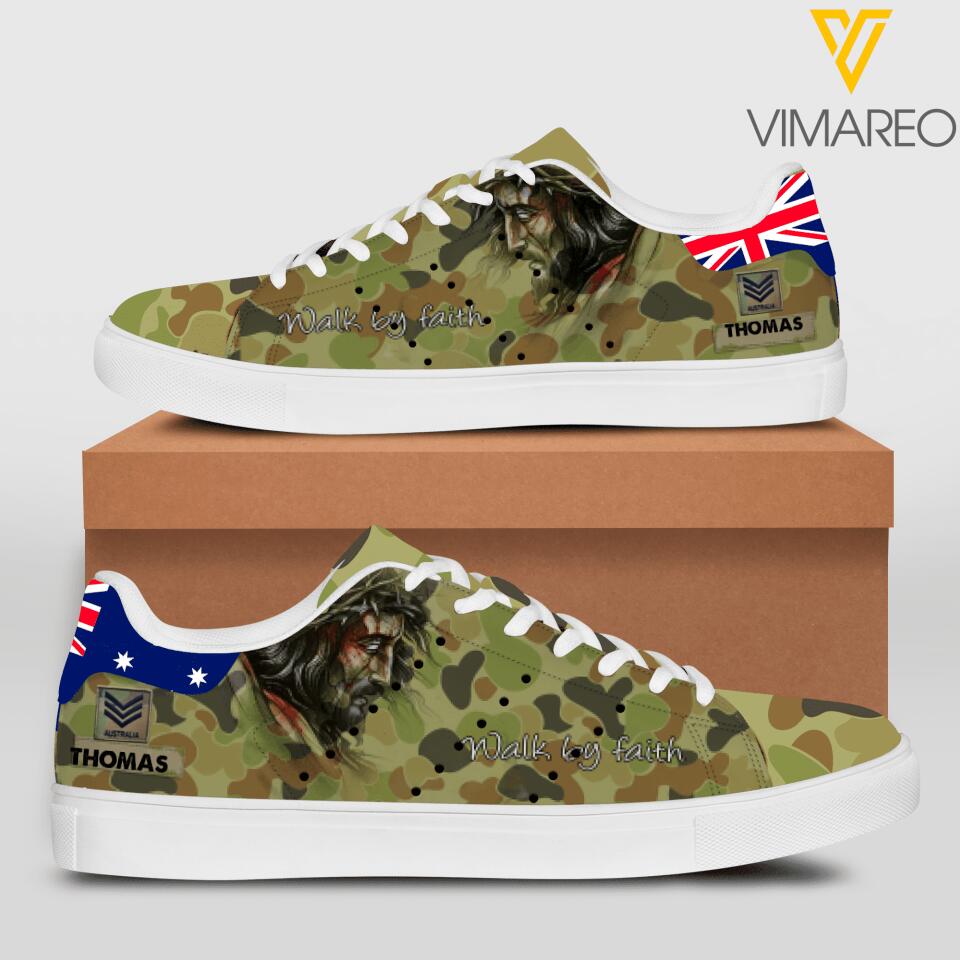 Personalized Australian Solider Walk By Faith God Leather Shoes QTHC0404