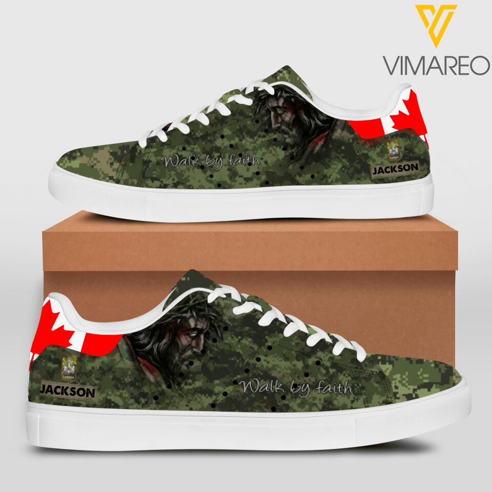 Personalized Canadian Solider Walk By Faith God Leather Shoes QTHC0404