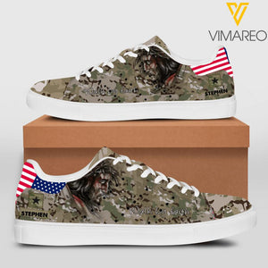 Personalized U.S Solider Walk By Faith God Leather Shoes QTHC0404