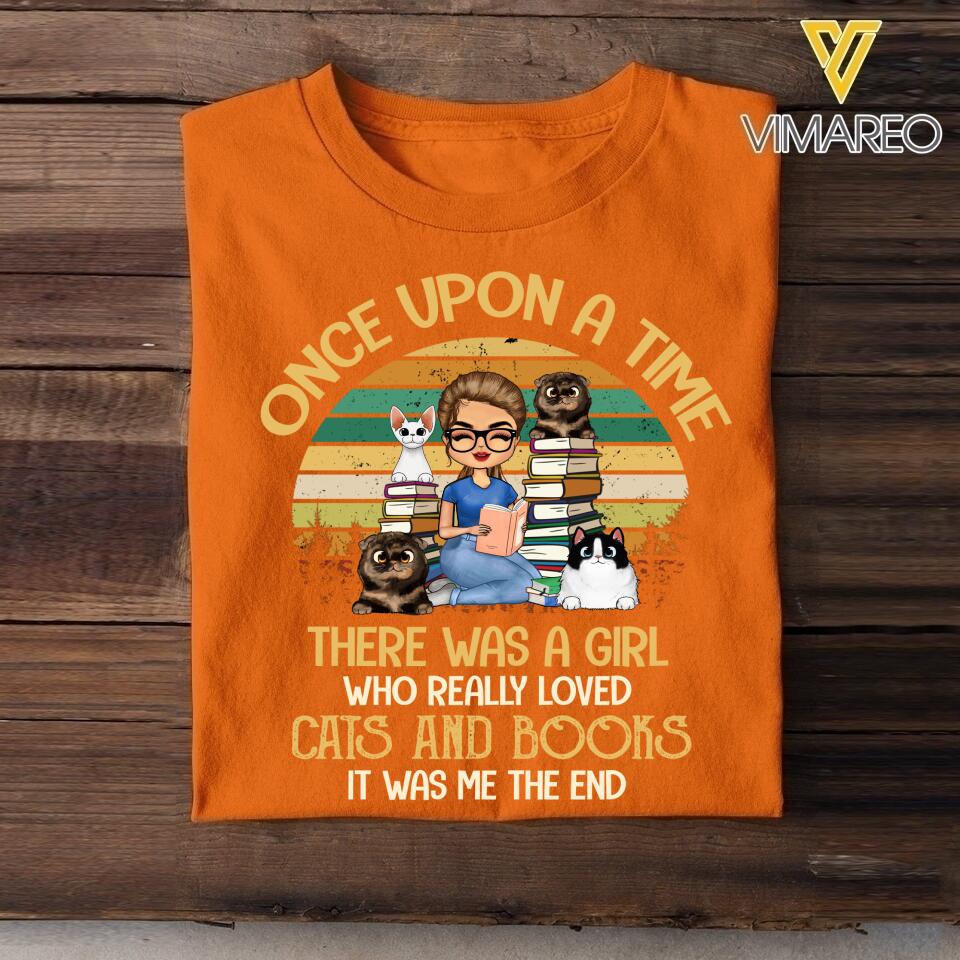 Personalized A Girl Who Really Loves Cats And Books Tshirt QTVQ0604