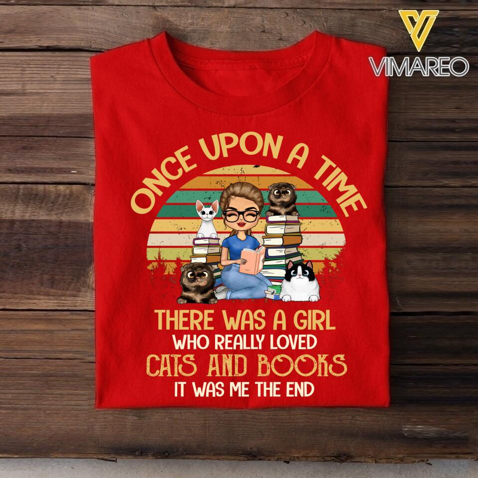 Personalized A Girl Who Really Loves Cats And Books Tshirt QTVQ0604