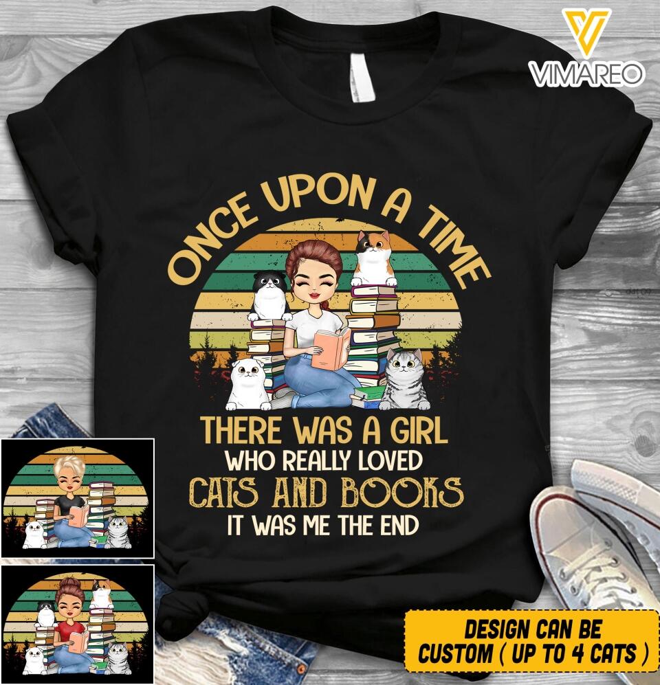 Personalized A Girl Who Really Loves Cats And Books Tshirt QTVQ0604