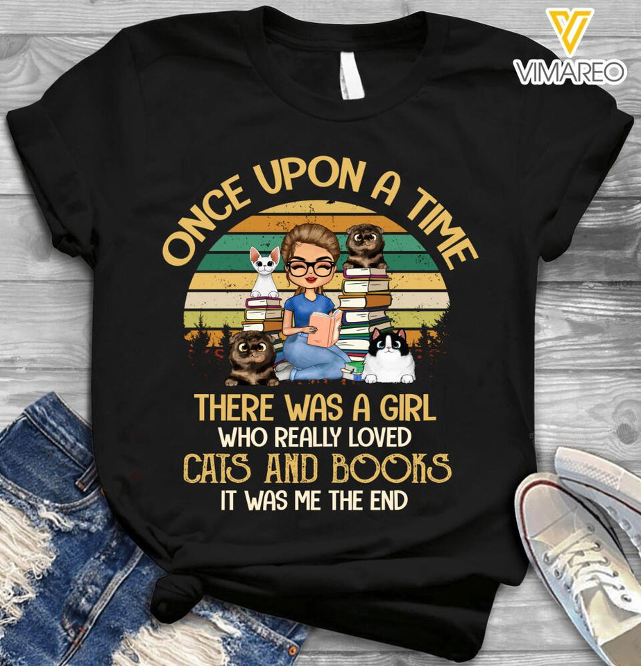 Personalized A Girl Who Really Loves Cats And Books Tshirt QTVQ0604