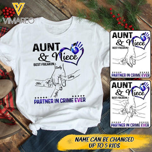Personalized Auntie and Niece or Nephew Partner In Crime Tshirt QTDT1604